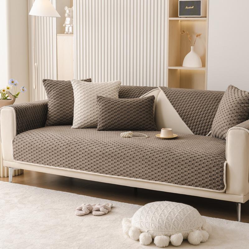 Winter Plush Sofa Cushion Thickened Anti-slip Cushion Anti-cat Scratch Solid Color New Simple Modern Sofa Cover