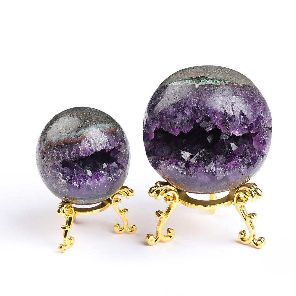 Natural Amethyst Druzy Geode Crystal Ball Opening Smile Sculpture Sphere Healing Mineral Specimen Collectibles Decoration