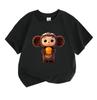 Kids Boys Girls 100% Cotton Crew Neck Short Sleeve T-Shirt, Cute Winter Cheburashka Holding Orange Printed Casual Soft Breathable Tee for Daily Wear