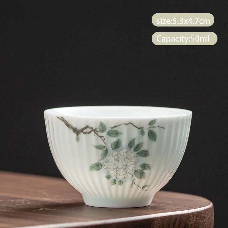 1 Pcs Chinese Handmade Ceramic Teacup Exquisite Hand-painted Flowers Tea Bowl Meditation Cup Porcelain Tea Set Master Cup