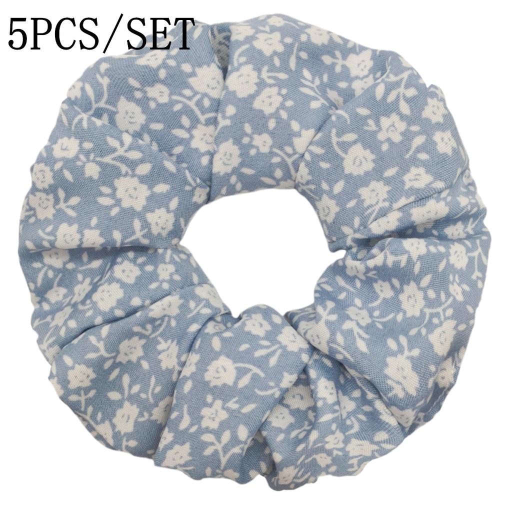 5pcs/set Sweet Cute Print Flower Scrunchies For Women Stretch Hair Accessories Elastic Rubber Band Rope Headwear Ditsy Floral