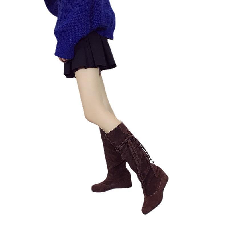 Fashion New Fashion Roman Style Women's Boots In 2024 Spring Autumn Comfortable Round Toe Low Heel Slip-on Sock Boots with Platform