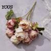 Home Decor Silk Flowers 7 Heads Artificial Peony Flowers, Vintage Fake Flower Arrangements Wedding High-end Floral Arrangement Bouquets Decorations,