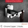 BAKALA Luxury Chrome Brass Wall Hook Coat Towel Black Hooks for Bathroom Gold Copper Kitchen Hook Copper Clothes Hook