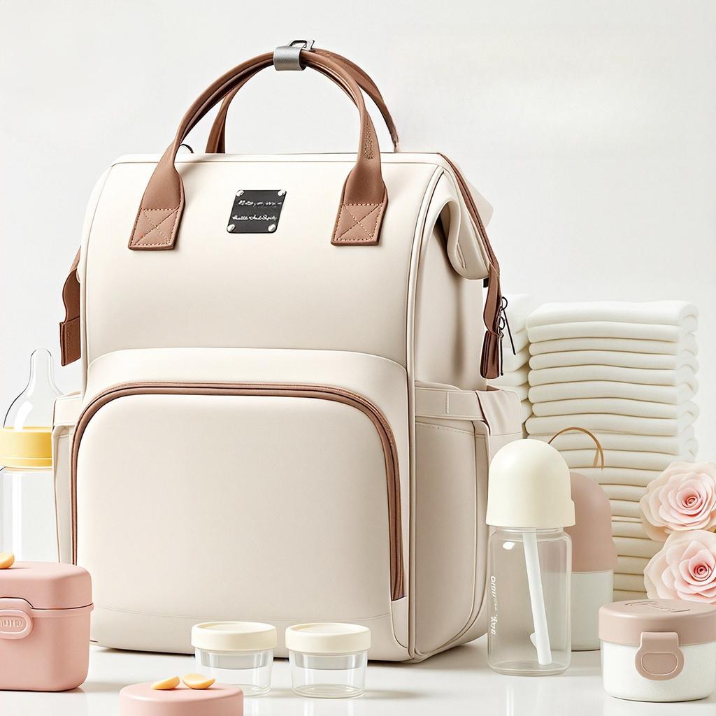 Solid Color Large Capacity Storage Mommy Bag, Lightweight Mother and Baby Backpack Baby Portable Waterproof Travel Diaper Bag for Going Out Handbag