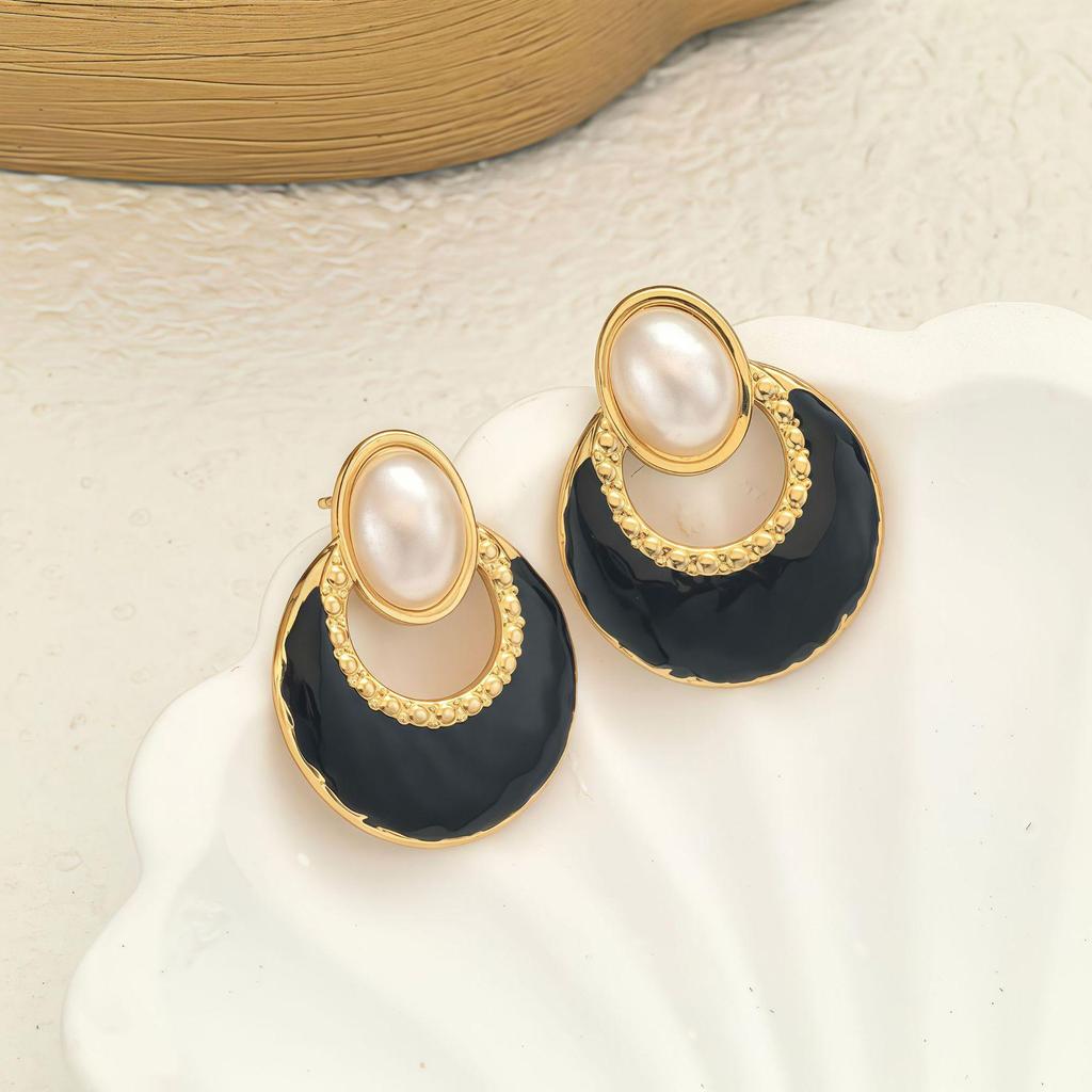 Blue Pearl Enamel Drip Stud Earrings – Elegant and Versatile Daily Wear