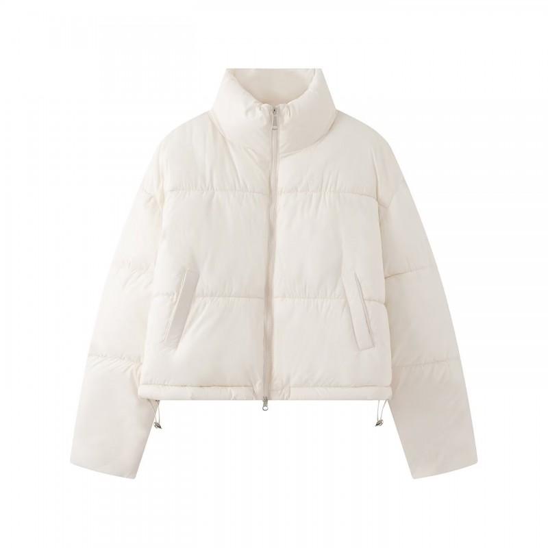 Womens Slim Fit Long Sleeve Puffer Coat Winter Warm Short Cotton Jacket Solid Color Stand Collar Zip Front