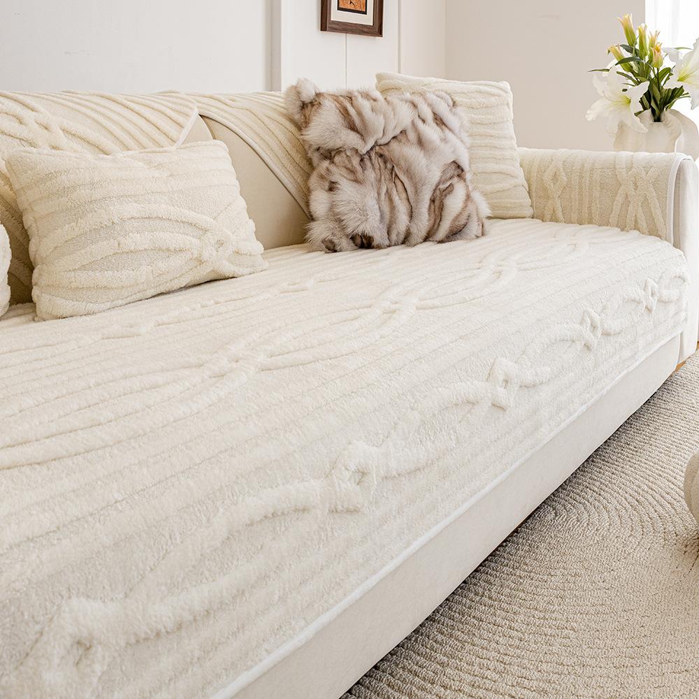 Luxurious Plush Non-Slip Sofa Mat Simple Modern Autumn and Winter Warm Sofa Towel Covers Nordic Solid Color Jacquard Sofa Cover