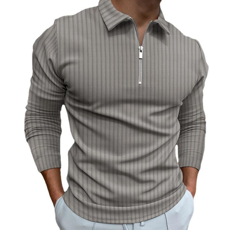New Polo Shirt with Zipper and Stripes - Long-Sleeved Men's Polo Shirt