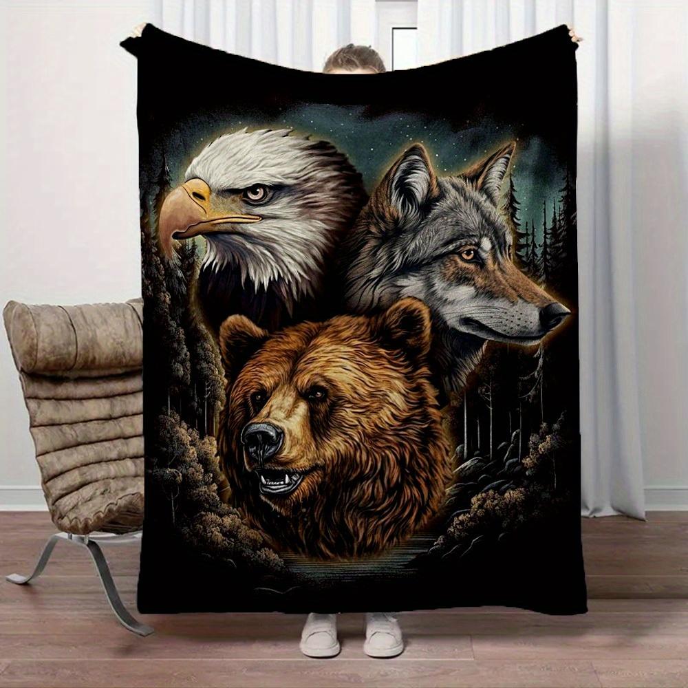 1 Stück Adler Wolf Bär Druck Flanelldecke, Hohe Qualität, Bequem für Alle Jahreszeiten, Heimdekoration, Wärme und Komfort, Perfekt für Weihnachtsgeschenke12
