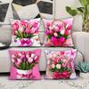 4Pcs Pink Flower Design Digital Printing Pillow Cover Short Plush Suitable Living Rooms Bedrooms Sofas Throw Cushion Cover