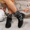 2025 New Leopard Print Boots Women's Winter Plus Size Belt Buckle British Style Round Toe Suede Stitched Martin Boots