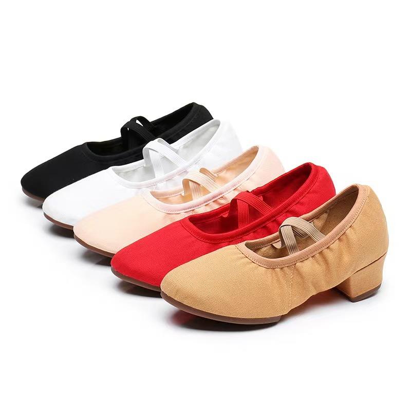 Kadın Dans Ayakkabıları Kız Bale Caz Salsa Ayakkabıları Yumuşak Taban Alçak Topuklu Çocuk Dans Terlikleri Pembe Siyah Kırmızı Çocuk Latin Spor Ayakkabıları