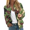 Damen Langarm Reißverschluss Camouflage Print Jacke Lässige Steppjacke mit Taschen