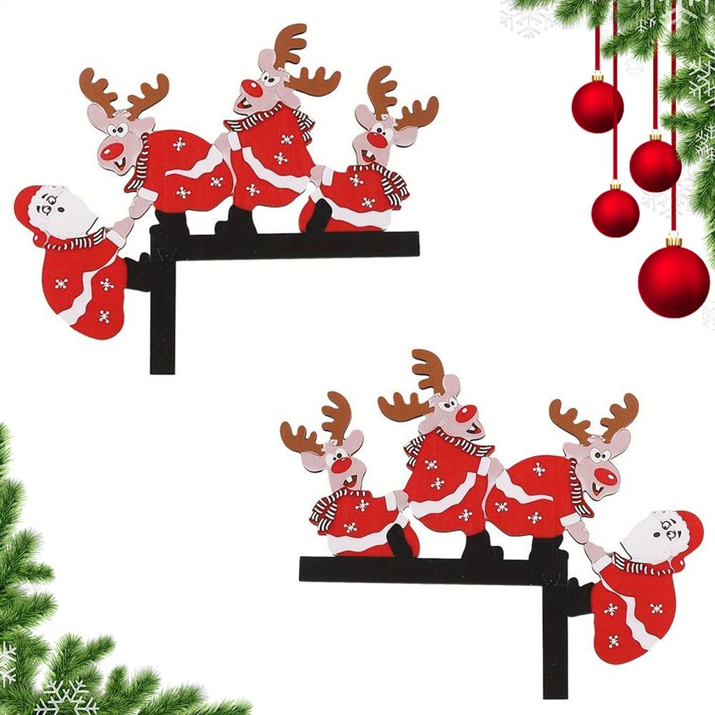 2pcs Christmas Door Corner Decorations Wooden Christmas Deer Door Frame Hangings Creative Door Corner Table Ornaments