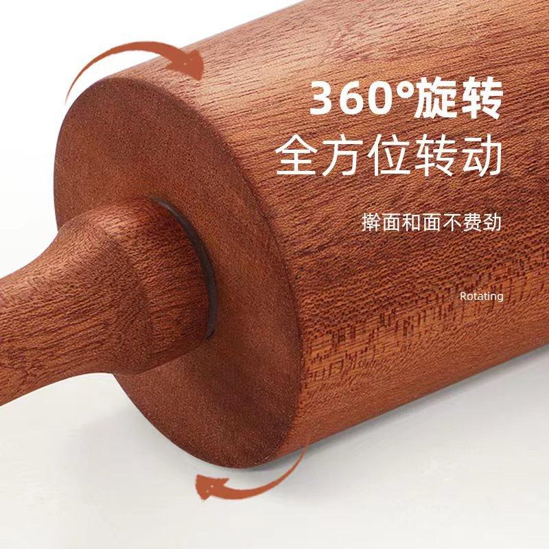 Wooden Rolling Pin with Handles, Classic Dough Roller for Baking, 40x4.5cm