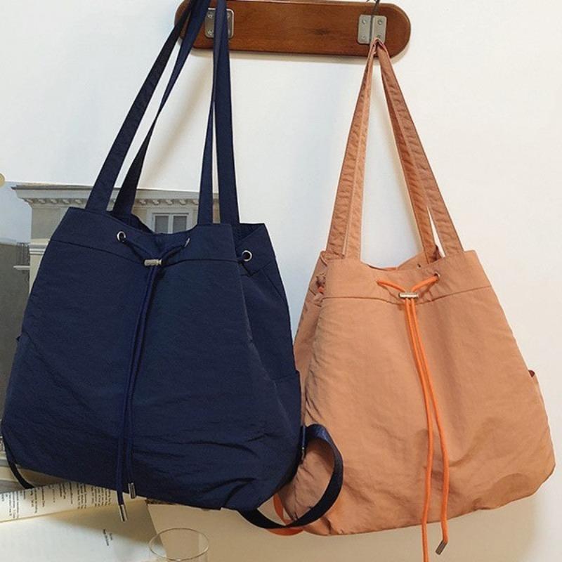 Drawstring bundle nylon bucket bag large-capacity bag women's new solid color high-end casual shoulder messenger bag
