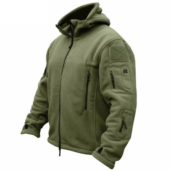 Men Jacket Solid Color Hooded Long Sleeve Fleece Slim Multi Pockets Windproof Hoodie for Outdoor