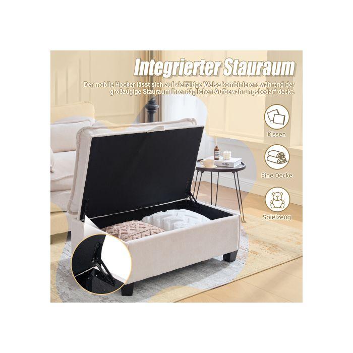 Modern Armchair - MUVOE - Beige Velvet - Footrest - Side Pocket - Contemporary Design