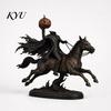 Gothic Style Resin Ornament Halloween Knight On Horseback with Luminous Pumpkin Head Figurine, Decorative Dark Room Decor Lighted Horse Statue