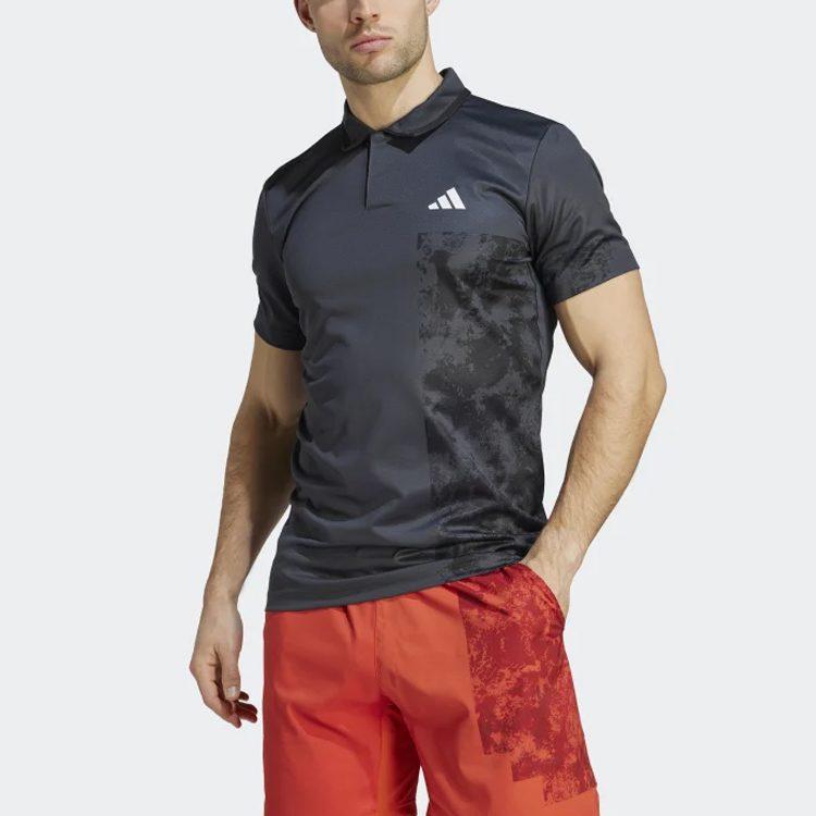 Adidas SS23 French Open Collection Polo Shirts Men's Carbon Black Polo Collar Moderate Straight Fit HZ1346