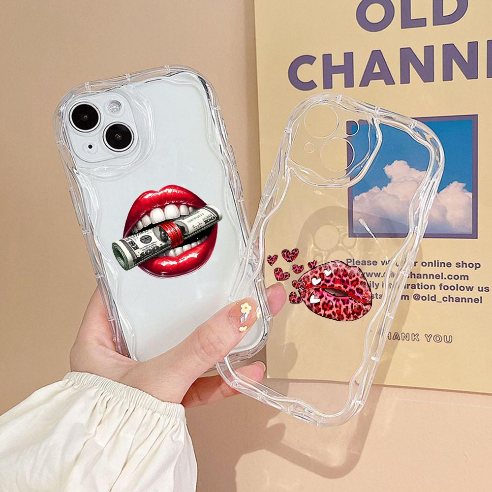 LZ21 Lips kiss design art Clear Soft Wave Phone Cases for Samsung S24 S23 Ultra S20 FE A54 A14 A52s A51 S10 Huawei Honor 90 Protection Back Cover