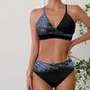 Women's Swimwear Bikini 2 Piece Swimsuit Backless Halter Beach Wear Blue Quicksand Print Bathing Suits Hanging Neck Swimsuit