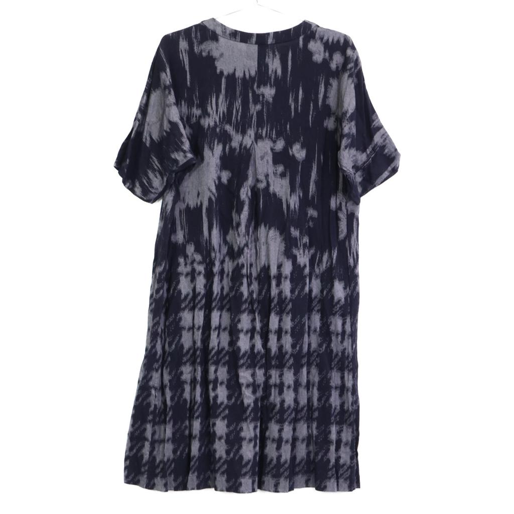 Haat HA03FT673 Navy x Gray All-Over Print Short Sleeve Collarless Shirt Dress dress 2 Black GreyUsed