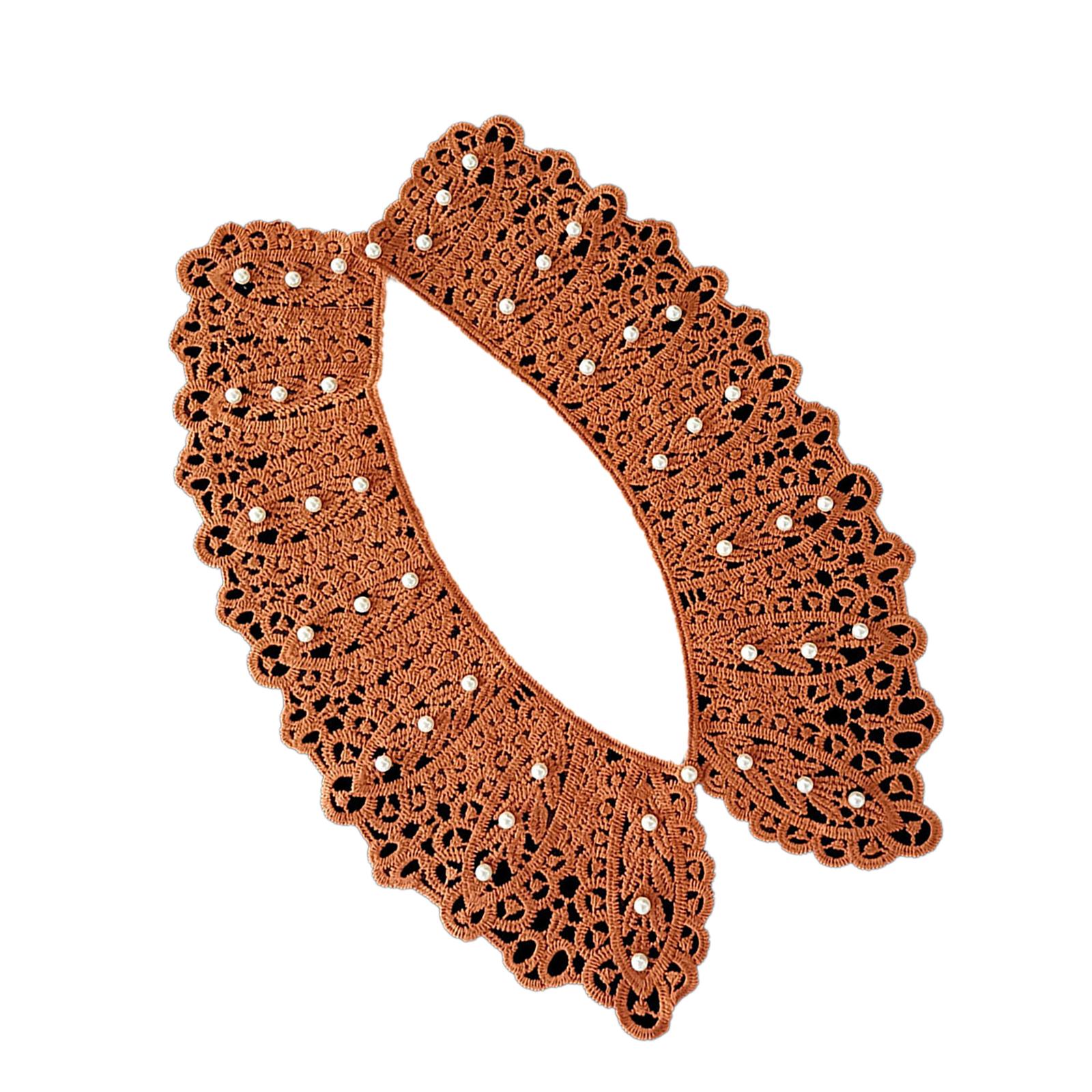 

Элегантный кружевной воротник с жемчугом Модный женский воротник Ретро шейный аксессуар для модных женщин кофейный