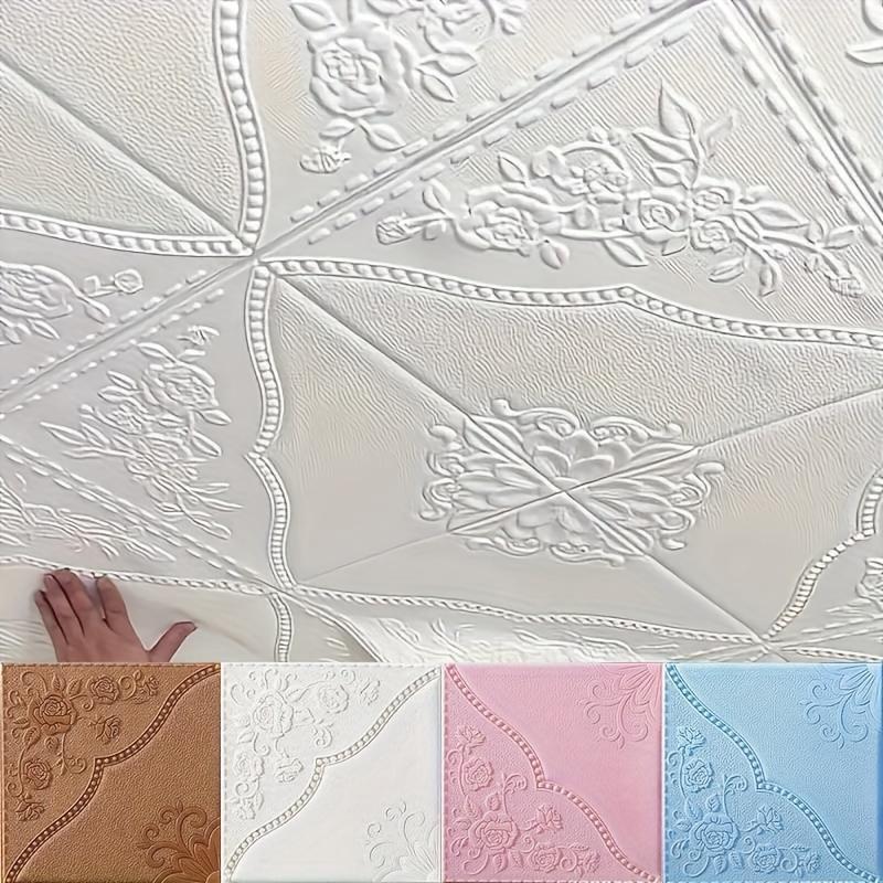 3D Floral Pattern Wall Tile Stickers, Self-Adhesive Ceiling Stickers, Easy to Apply and Remove,  for Kitchen Living Room Bathroom Hallway