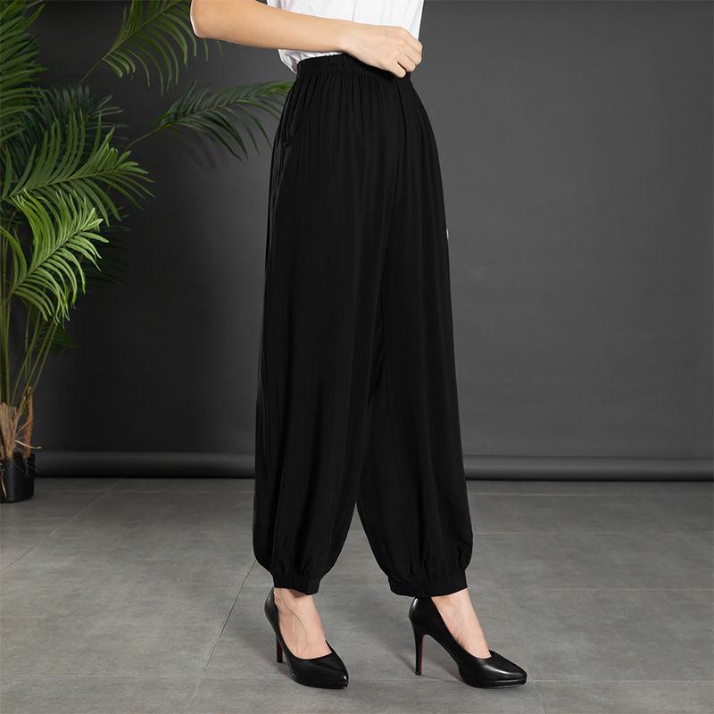 Women's Summer New High Waist Elastic Wide Leg Pants Fashionable Solid Pockets Soft Mosquito Proof Loose Versatile Lantern Pants