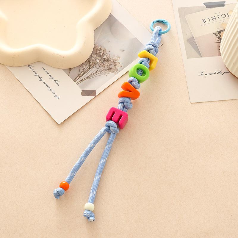 Dopamine Beaded Letter Braided Lanyard Keychain For Phone Case Women Anti Lost Knot Rope Strap Car Keyring Diy Accessories