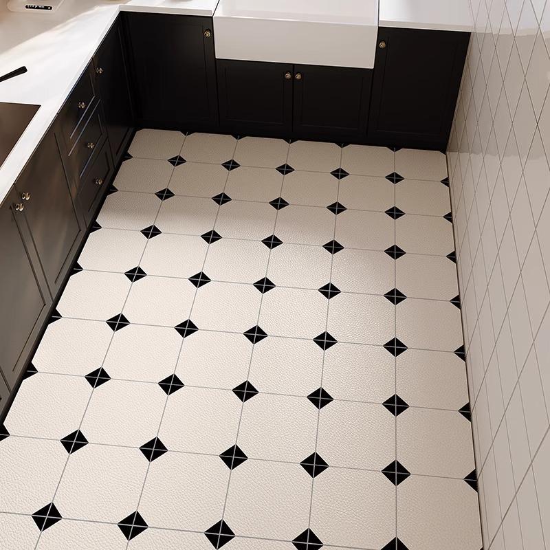 Nordic Style Waterproof Oil-Proof Leather Kitchen Rug - Full Coverage, Easy-Clean, Rectangular Patterned Mat