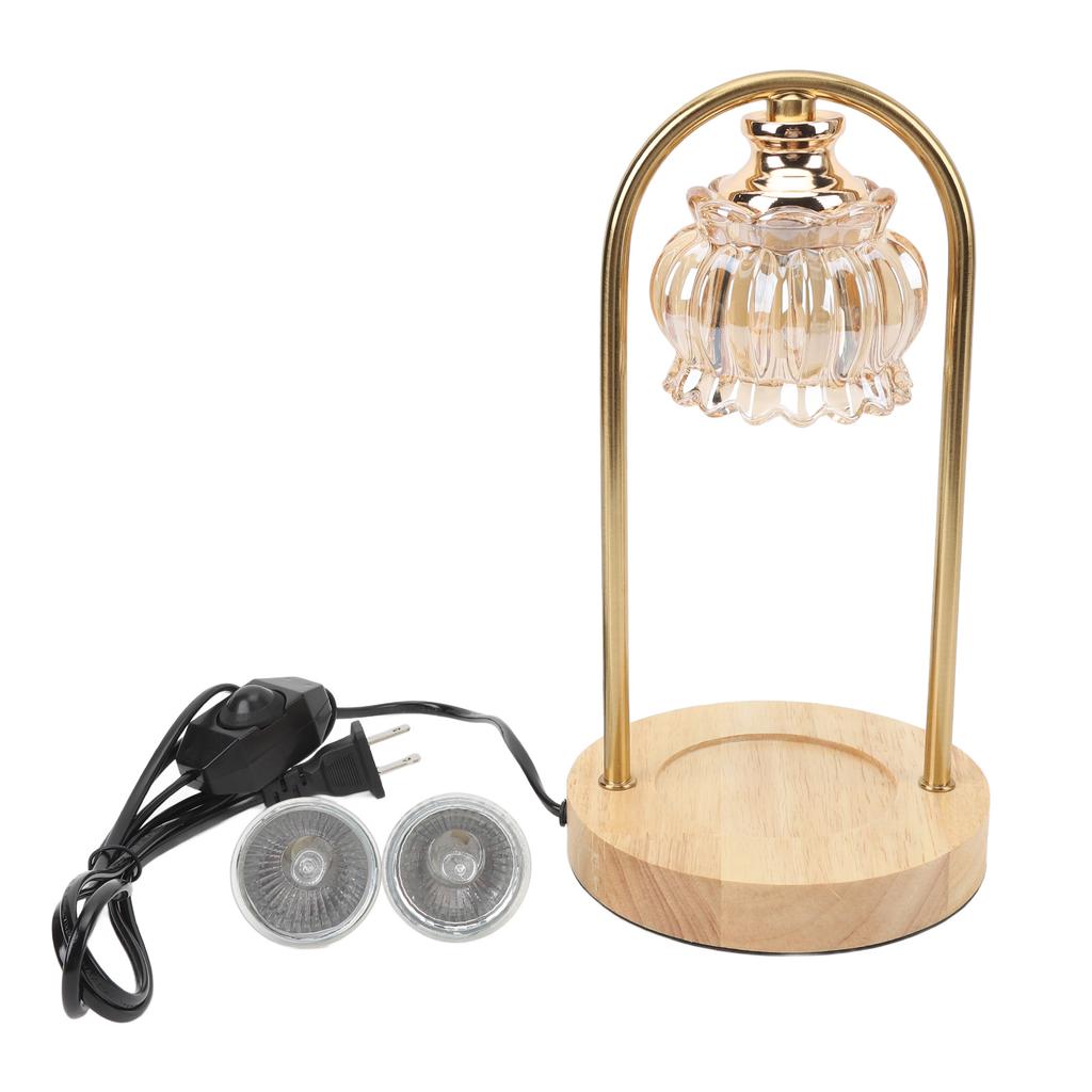 Candle Warmer Lamp Glass Dimmable Electric Scented Wax Melter with 2 50W Bulbs Wooden Base for Home Decor House Warming
