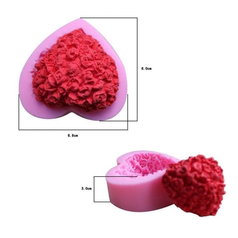 Pink 3D Love Roses Heart-shaped Silicone Mold Fondant Cake Mold Baking Die