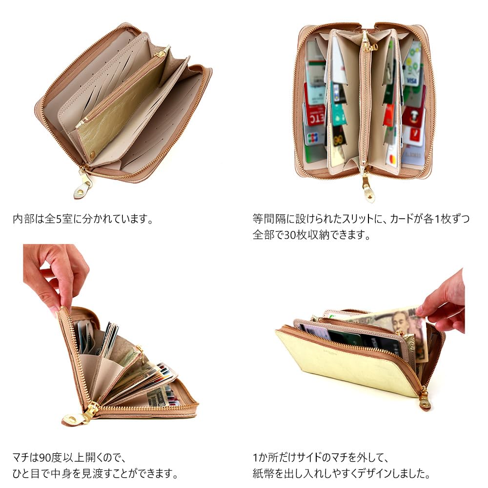 AGILITY Affa Long Wallet with Round 30 Large Gold and "Trant" Zipper, Cards, Capacity, Silver, Women's