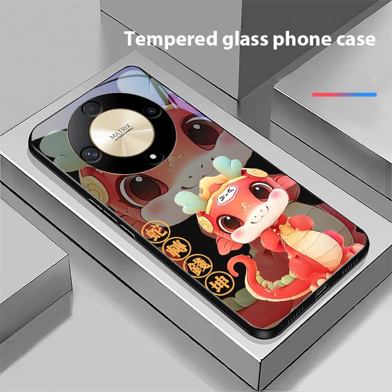 New Cartoon Snake For Honor Magic 6 50 70 90 Lite X7b 200 Pro Nova 10 Nova 5T X6 P30 Pura 70 Ultra Tempered Glass Phone Case