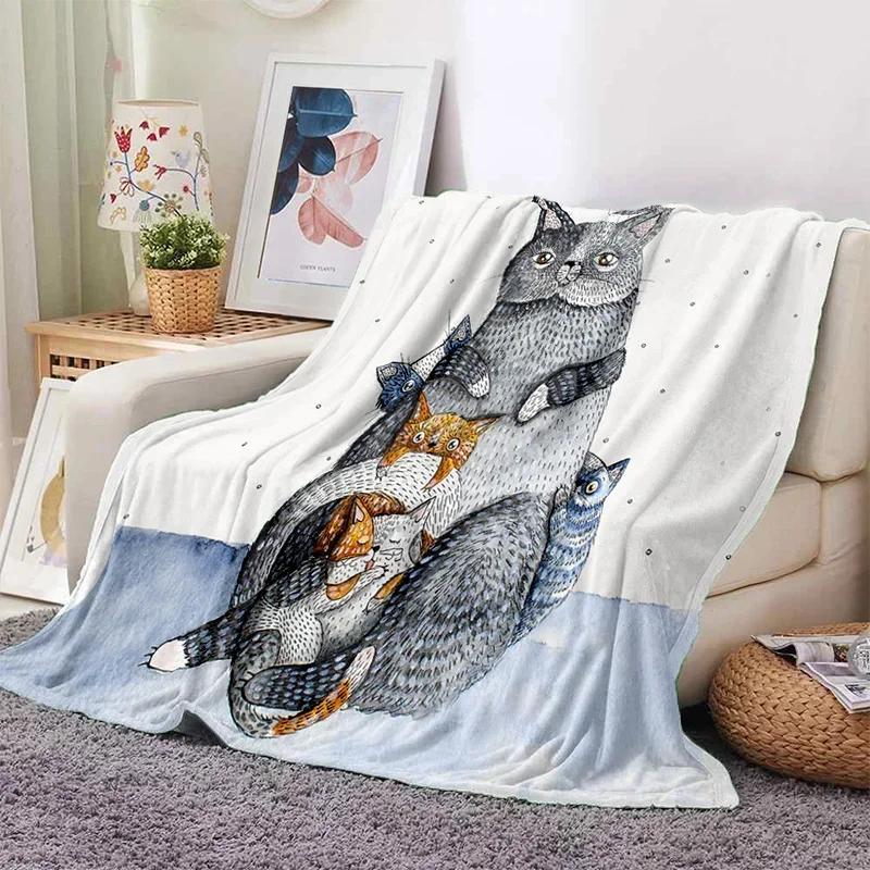 Cute Cartoon Cat Throw Blanket Ultra Soft for Sofa Travel Yoga Picnic Portable Cozy Tin Blankets