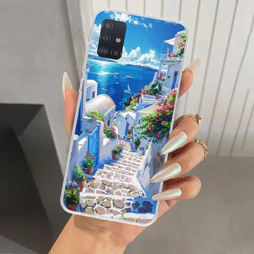 

Greece In Summer Santorini Phone Case for Samsung Galaxy A52 A32 A22 A12 A02S A50S A30S A10S Note 20 Ultra 10 Plus S10 A31 A20 A Samsung A12 5G