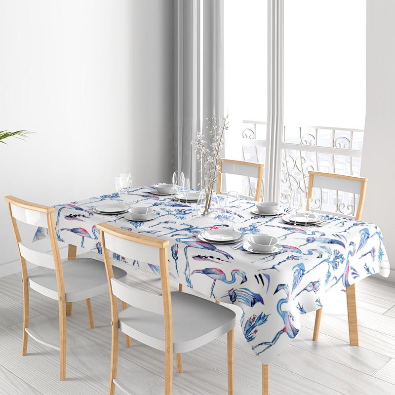 Watercolor Cranes Floral Tablecloth For Home Decoration Modern European Style White Blue Table Cover For Dining Room 180X245Cm (