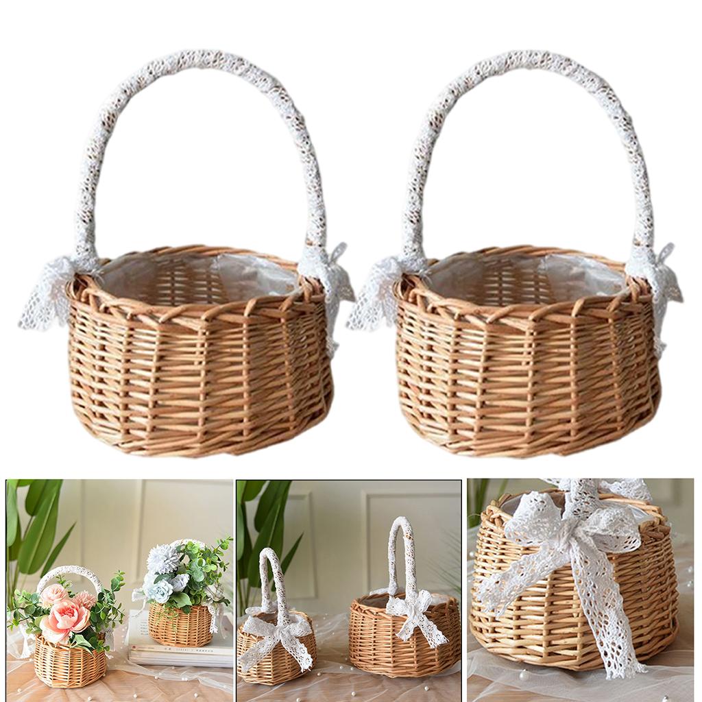 Rattan Serving Tray with Handles, - Round Woven Organizer Basket Tray Wicker Home Decorative Tray for Storage Snacks