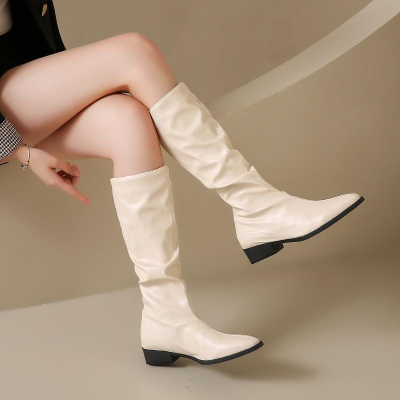 Thick heel pleated stack long tube knight boots women's new spring and autumn 2025 western thin medium tube long boots tide