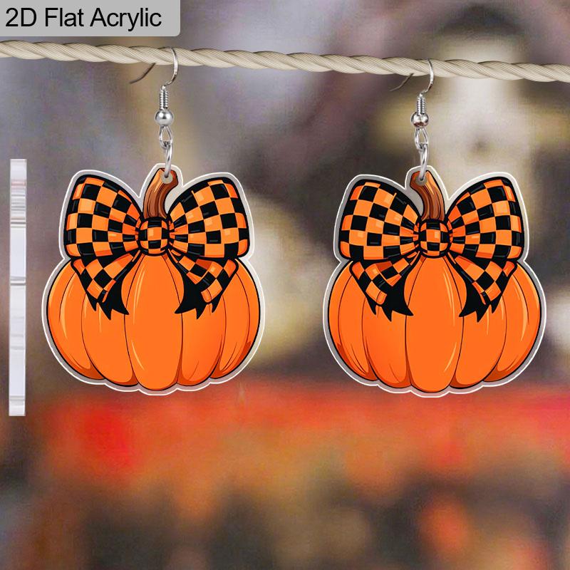 2D Flat Fall Thanksgiving Earrings Bow Pumpkin Dangle Earrings Women's Holiday Charm Jewelry