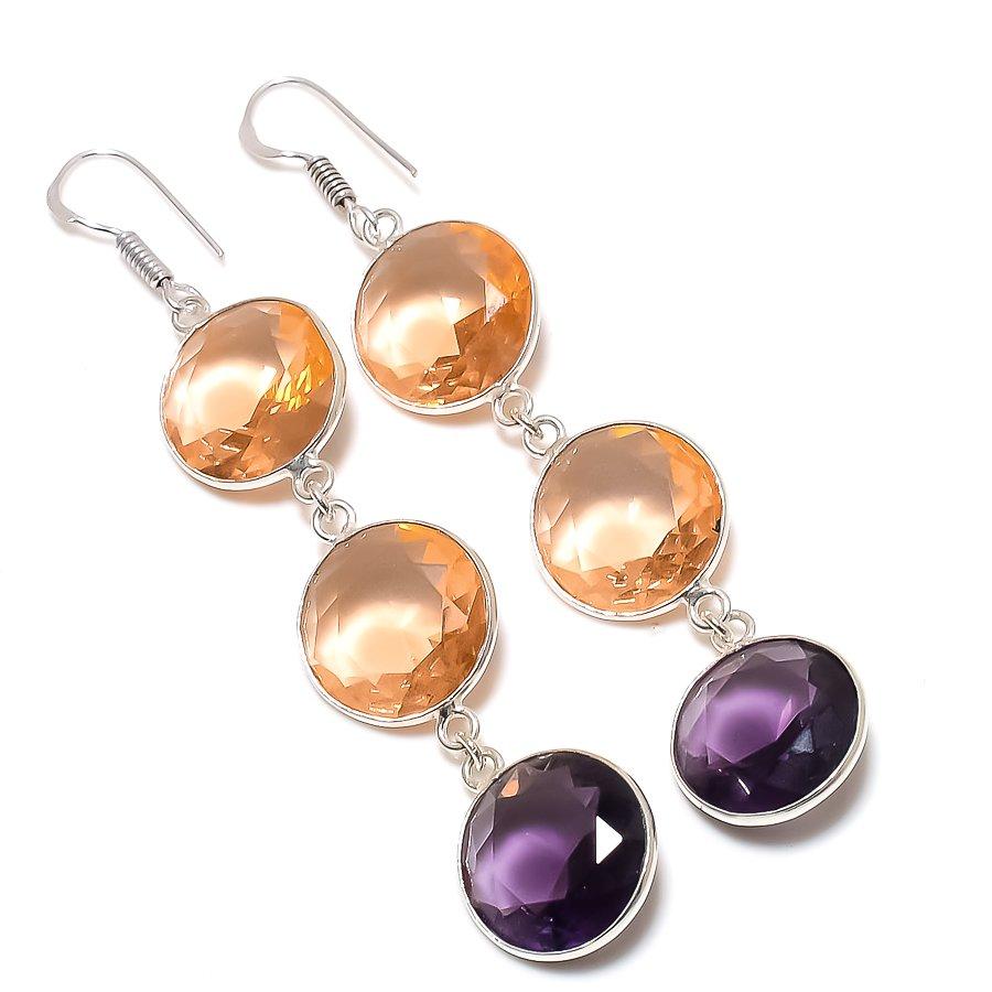 

Ювелирные серьги из стерлингового серебра 925 пробы с натуральным морганитом и аметистом 3,15 дюйма S9T43