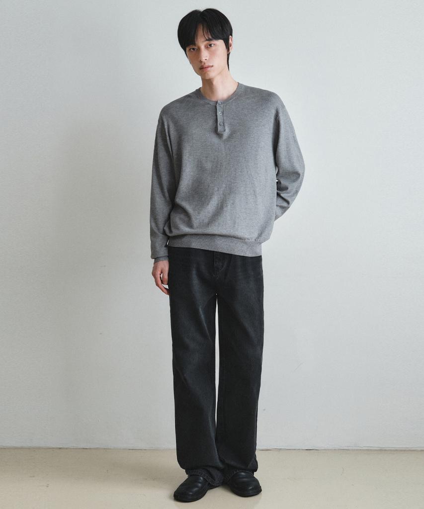 Wednesday Oasis Washable Minimalist Henley Neck Knit_Gray(Wc26Kn21)