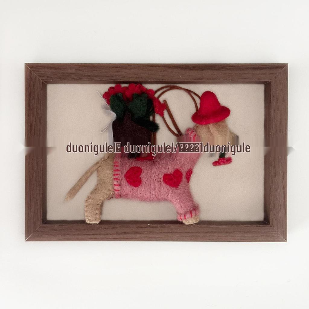 Doni Gulo Handmade Dachshund Wool Felt Pendant: Flower Basket Heart Keychain & Car Charm Gift