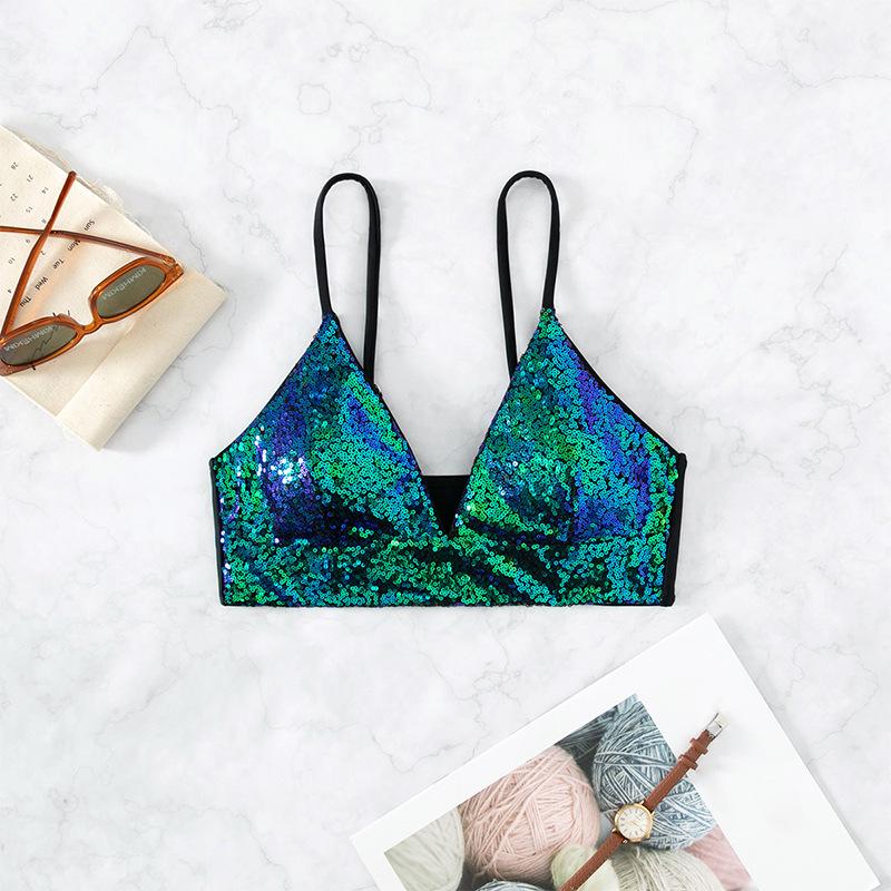 

2024 Разноцветный купальник бикини с V-образным вырезом и нагрудными вкладышами: Европейский и американский стиль, сексуальная пляжная одежда Small зелёный