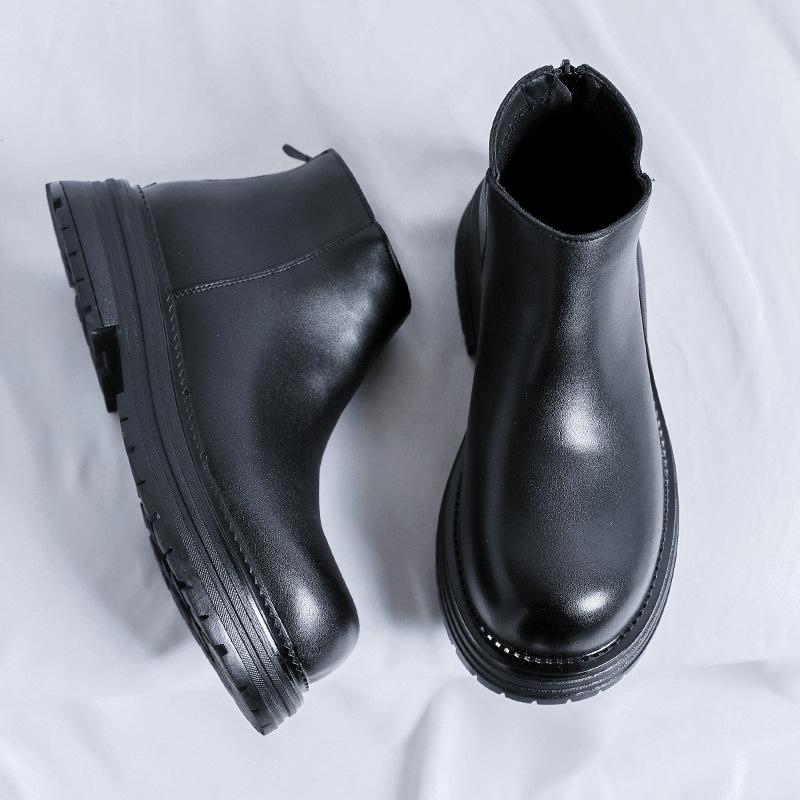 British Style Thick-Soled Heightening Martin Boots Men'S Velvet Locomotive Boots Medium Help Big Head Tooling Boots 7368-N