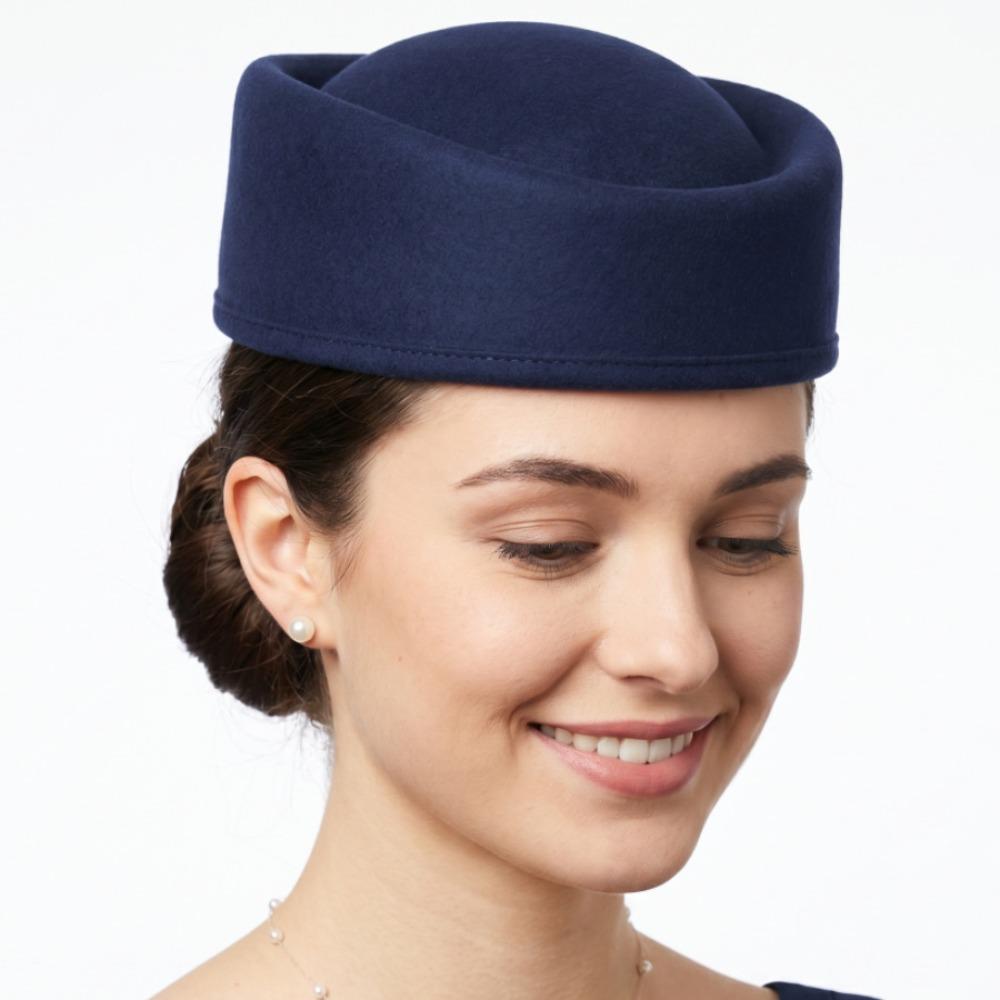 Vintage Topper Hat Retro Airline Stewardess Caps Woolen Top Hat Felt Beret Masquerade Party