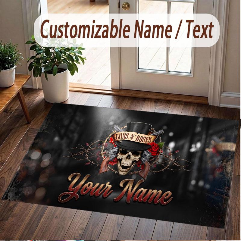 Custom Rug Guns N’ Roses Pattern Print Name Text Soft Non‑Slip Floor Carpet for Home Indoor Decoration